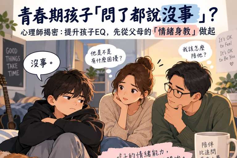 青春期孩子「問了都說沒事」？心理師揭密：提升孩子EQ，先從父母的「情緒身教」做起